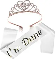 [Generic] 1 Set Graduation Sash And Crown Set For Graduate Party Beautiful Rhinestone Tiara And Satin Sash For Graduation Girls Tiara Crowns For Women