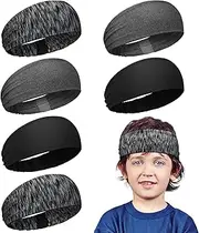 [Jexine] 6 Pieces Kids Boys Headbands Athletic Sports Sweatbands Elastic Breathable Headbands for Boys Kids Non Slip Headband Wicking Hairband for Girls Boys Workout Gym Running Exercise