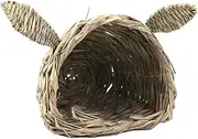 Folpus Hideaway Hut Toy Hay Bed Handmade Woven Bunny Grass Tunnel Rabbit Grass Bed for Chinchilla Small Animals Bunny Play and Sleep