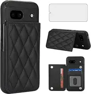 [Asuwish] Phone Case for Google Pixel 8A Wallet Cover with Tempered Glass Screen Protector and Leather RFID Credit Card Holder Stand Slot Rugged Mobile Cell Accessories Pixel8A A8 5G Women Men Black