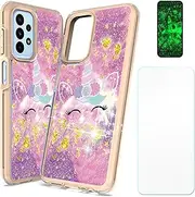 Galaxy A23 5G S236DL Case Compatible with Samsung A23 5G Phone Case A23 4G Case Cover [with Tempered Glass Screen Protector][Hard PC + Soft Silicone][Gold Glitter+Luminous] JSF-DJS