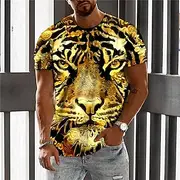 Men's Unisex Animal Tiger Graphic Prints T Shirt Short Sleeve T shirt 3D Print Crew Neck Shirt Designer Casual Big and Tall Daily Holiday Black White Yellow Su