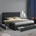 Fabric Bed Frame With Storage Double Size Base Mattress Wooden Slat Platform