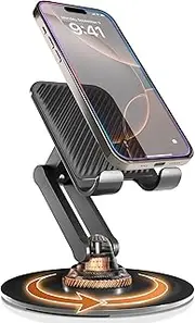 Cooper 360° Stand - Adjustable Cell Phone Stand for Desk | 360° Click-Rotating, Multi-Angle, Non-Slip Metal Base, Foldable & Portable | iPhone Stand for Desk, Cell Phone Stand Holder (Piano Black)