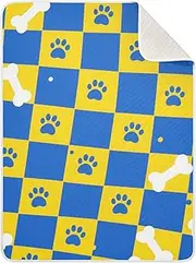Yoogain Swaddle Blankets Cozy Monthly Baby Milestone Blanket for Nursery Stroller Crib 30x40in (Blue and Yellow Checked Paw Prints)