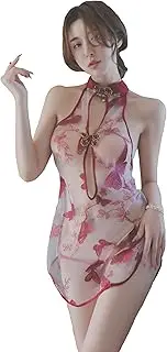 [DEDLSEME] Women's Lingerie Pajamas Bandage Slit Nightclub Uniform Temptation Retro Cheongsam Set,UK 6-12