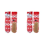 2PK Wicked Sista Slipper Socks Diamond Nordic w/ Pom Poms Non-Slip One Size Red