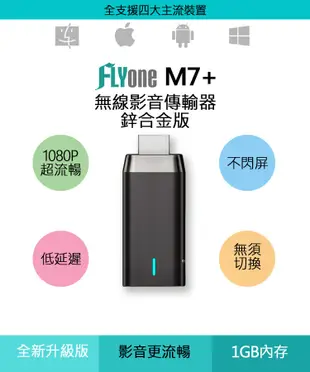 FLYone M7+ 鋅合金版 Miracast 無線雙核心影音傳輸器 iOS/Android (6.1折)