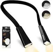 RADIXIUM Black LED Neck Reading Light, Multifuntion Book Light for Reading in Bed and Camping, 4 Brightness Levels, Bendable Arms, Rechargeable, Long Lasting, Comfortable & Lightweight
