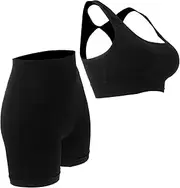 [DEARMAMY] Yoga Suit Women Suit Women's Shorts Women's Athletic Shorts Suits for Women Short Shorts Work Out Clothes Gym for Women Exercise Clothes for Women Black Nylon