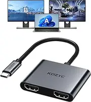 USB C to Dual HDMI Adapter 4K @ 60Hz, Type C to HDMI Splitter Extended Display Compatible with MacBook/MacBook Pro Air Dell XPS13/15, Samsung Galaxy S9/S9+ (Only on Windows Support MST), Grey
