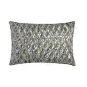 Silver Silk Lumbar Pillow Cover Set of 2, Sequins & Crystal - Silver Jubilee