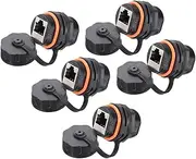 uxcell RJ45 Panel Mount Coupler, IP68 Shielded Industrial Panel Mount Bulkhead Ethernet LAN Pass Through Connector for CAT5/CAT5E/CAT6A(Orange,Pack of 5)
