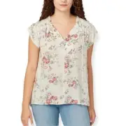 NWT Buffalo David Bitton Womens Flutter Sleeve Floral Top Floral Sz M $80 HH530