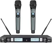 2 Channels Wireless Handheld Microphone System UHF 2 Dynamic Handheld Mics, Reliable 2 Antenna Reception, Adjustable Frequencies, Black, 1U Rack Mountable MSEU2900
