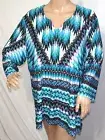 N Touch Women Plus 1x 2x 3x Teal Fuchsia Black Chevron Tunic Top Blouse Shirt