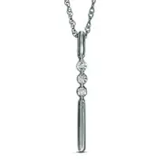 Lab-Created White Sapphire Linear Three Stone Bar Pendant in Sterling Silver