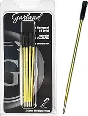 Garland Universal #1 Cross Compatible Ballpoint Pen Refill, USA Made, Archival Ink, 1.0mm Medium Point, Smooth Writing, 5 Pack (Black)
