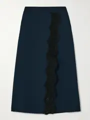 [Stella McCartney] Stella McCartney - Wrap-effect Lace-trimmed Jersey Midi Skirt - Navy - large large Blue