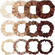 Satin Silk Scrunchies Sleepy Tie Bulk Silk Elastic Hair Bands No Damage Soft Scrunchie Ponytail Holders Lovely Colors Elastic Hair Ties for Women Girls 3 Sizes Scrunchies Accessories Set 12Pcs