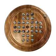 22cm Diameter wooden SOLITAIRE BOARD GAME with CLEAR POLAR GLASS MARBLES