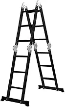 Traderight Multi Purpose Ladder Aluminium Folding Platform Extension, Multi Position Step Foldable Ladders for Home Garage Outdoor Work, 6 Step Ladder 3.6M Black