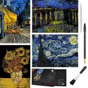 Scratch Art Painting 4 Pcs Vincent Van Gogh Scratch Rainbow Paper Set for Adu