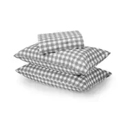 Gingham Cotton Flannelette Sheet Set - Double Bed, Grey