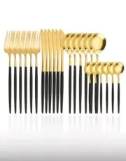 Stainless Steel Modern 24pcs Cutlery Set, 6 of each pc. Black/Matte Gold - NEW!