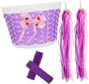 BESPORTBLE Bicycle Handlebar Streamers and Purple Storage Basket Set Non Slip Grips Fun and Bicycle Accessories for Fit for Scooters and Bikes