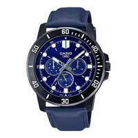 在飛比找ETMall東森購物網優惠-【CASIO 卡西歐】指針男錶 三眼計時 皮革錶帶 生活防水