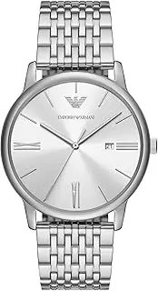 [Emporio Armani] Men's Silver Stainless Steel Minimalist Analogue Watch, 42mm