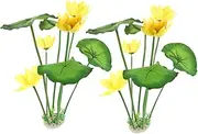 EXAOMBLE 2pcs Artificial Aquarium Plants: Fish Tank Decorations Simulation Plastic Water Plants Small Blossoms Flower with Green Leaves for Office Home