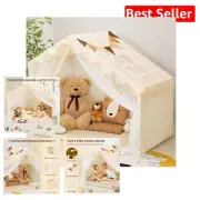 Enchanting Kids Play Tent with Mat, Star Lights & Flags - Beige Playhouse