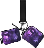 [XYMZR] Mini Zip Around Wristlet keychain Wallet Purple Horn Galaxy for Women Personalized Pattern Detachable Dual Pouch Wristlet Portable Wallet Phone Coin Purse, Multi-colored, One Size
