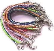 50 PCS Mixed Color Leather Lace Plaited Bracelet Cords DIY Jewelry Making Handicrafts Braided Ropes with Lobster Clasps Extended Chain for Wrist Charms Bracelets Jewelry Making