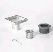 4 Inch Square Shower Drain with Removable Tile Insert Grate, Brushed 304 Stai...