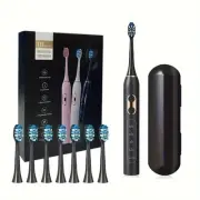 T13 Sonic Electric Toothbrush Rechargeable Travel Case Timer 8 Heads USB Black