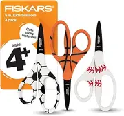 Fiskars 5" Pointed-Tip Scissors for Kids 4-7 with Non-Stick Blades (3-Pack) - Scissors for School or Crafting - Back to School Supplies - Sports Design