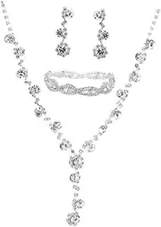 [BESTYASH] 1 Set Bridal Rhinestones Jewelry Necklace Earrings and Bracelet for Weddings Birthdays and Parties Rhinestone Skin Friendly Elegant Design