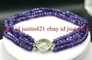 3 Rows Faceted 2x4mm Amethyst Rondelle Gemstone Beads Bracelet 7.5''