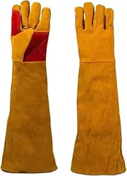 [Fitbitey] 1 pair Long Sleeves Leather Welding, Heat Resistant Stove Fire And Barbecue Gloves