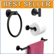 Complete Matte Black Towel Rack Set - Stylish Stainless Steel Bathroom Fixtures