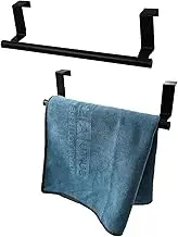 Over The Door Towel Rack, Stainless Steel Kitchen Towel Holder, Cabinet Door Towel Bar, Dish Towel Rack for Cabinet, Over Cabinet Towel Hanger for Kitchen Bathroom Cupboard, 2Pack (Black)