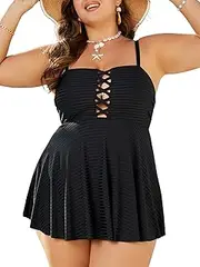 [OYOANGLE] Women's Plus Size 2 Piece Tankini Set Criss Cross Ruffle Flowy Swimsuit Bathing Suit