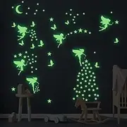 Glow in The Dark Fairy Wall Decals, Luminous Fairies Wall Stickers Bedroom Ceiling Decoration, Butterfly and Star Room Decor for Girls Kids Princess