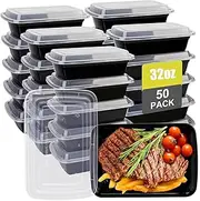 Meal Prep Container, Food Storage Containers with Lids, Bento Box Reusable Plastic Lunch Box Kitchen Food Take-Out Box Microwave Dishwasher Freezer Safe,50 Pack 32 oz