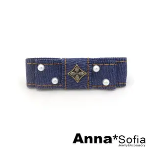【AnnaSofia】髮夾髮飾小邊夾鴨嘴夾-單寧層結珠點 現貨(藍系)
