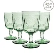 4pc Romantic Wine Glasses Set Vintage Italian Cut Glass Goblets 320ml Green