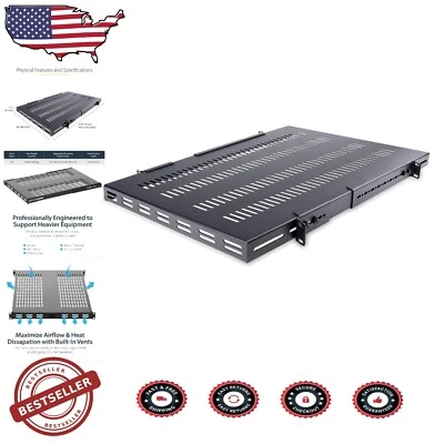 1U Heavy-Duty Vented Server Rack Shelf - Adjustable Depth, Lifetime Support